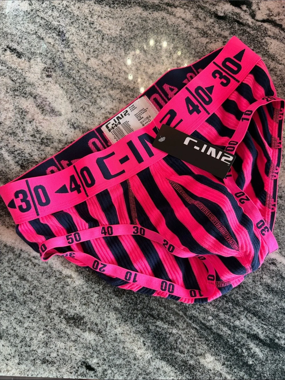 C-IN2 Men’s HARD Collection Neon Pink & Navy Blue Striped Briefs NWT!